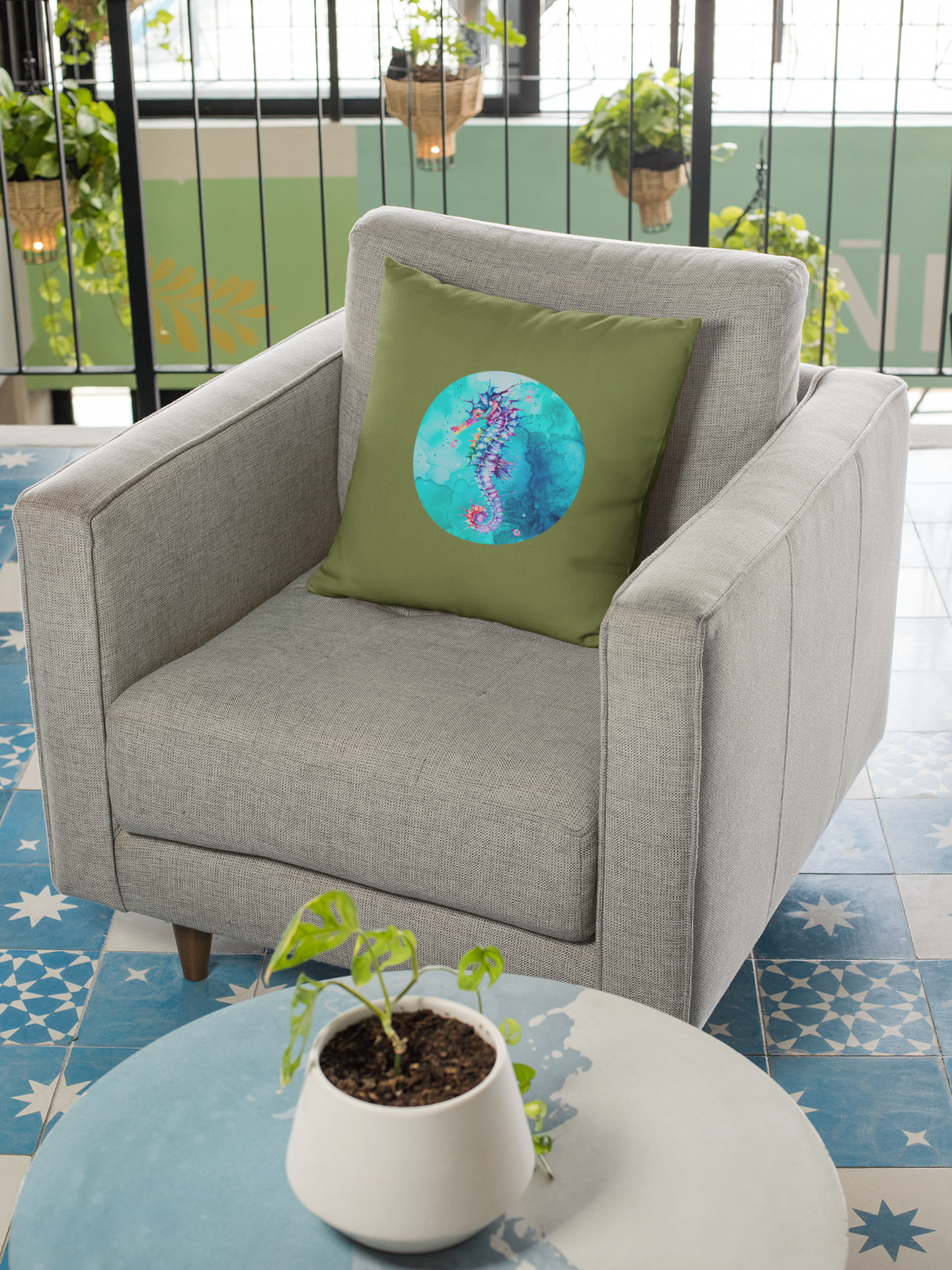 Seahorse Cotton Pillow Cover