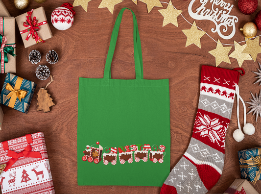 Christmas Train Cotton Tote Bag