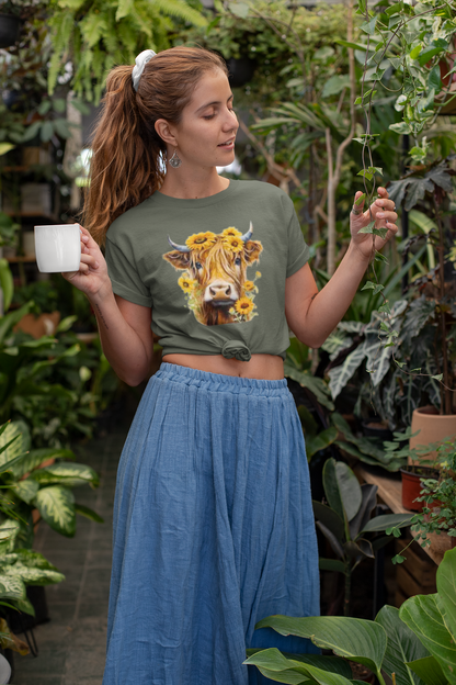 Brown-Eyes Susans Highland Cow Unisex Comfort Soft T-shirt