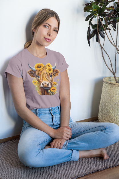 Brown-Eyes Susans Highland Cow Unisex Comfort Soft T-shirt