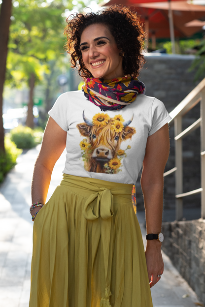 Brown-Eyes Susans Highland Cow Unisex Comfort Soft T-shirt