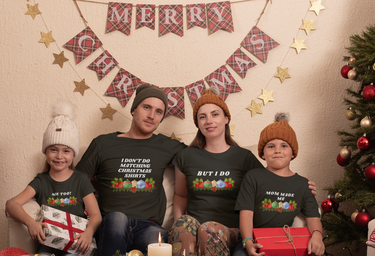 4 Family Matching Christmas Comfort Soft T-shirts