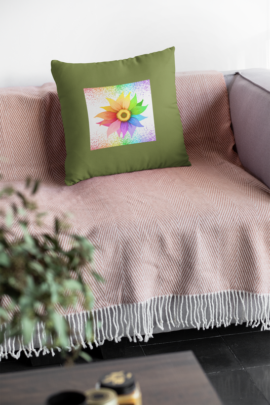 Rainbow Flower Cotton Pillow Cover