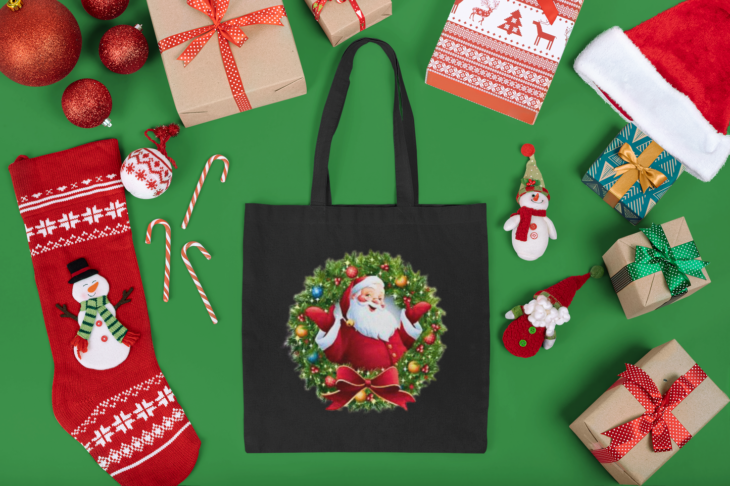 Santa Wreath Cotton Tote Bag