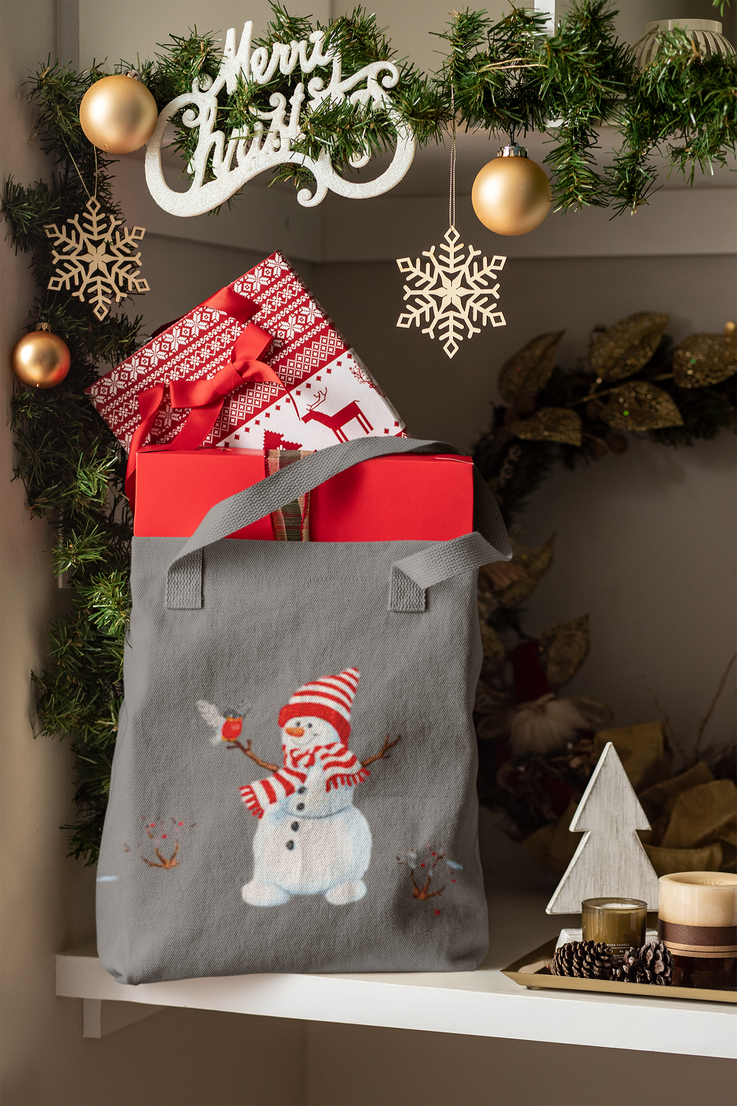 Snowman Cotton Tote Bag