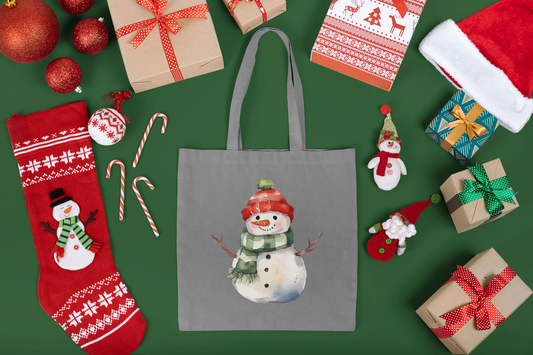 Snowman Watercolor Cotton Tote Bag