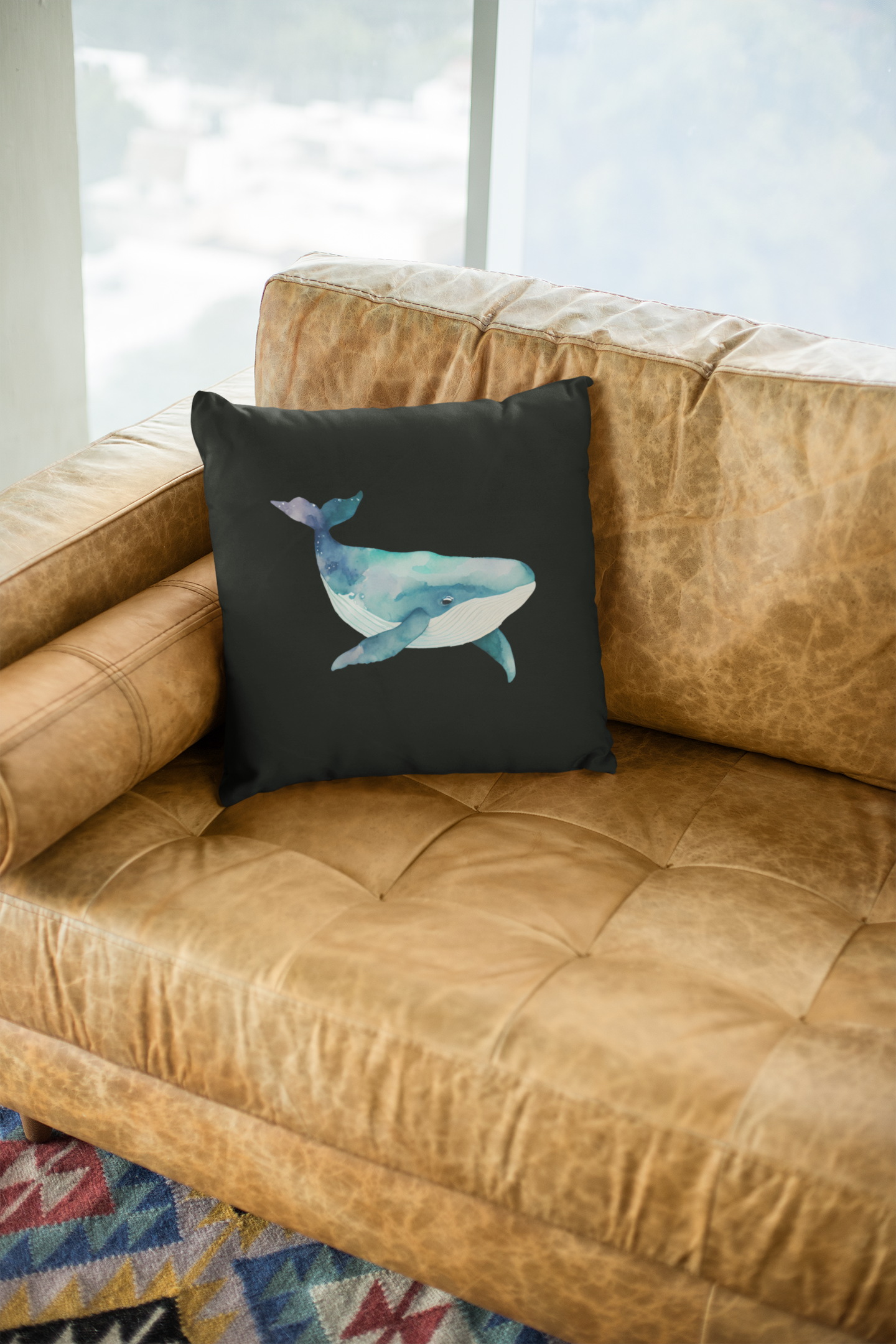 Whale Cotton Throw Pillow Cover
