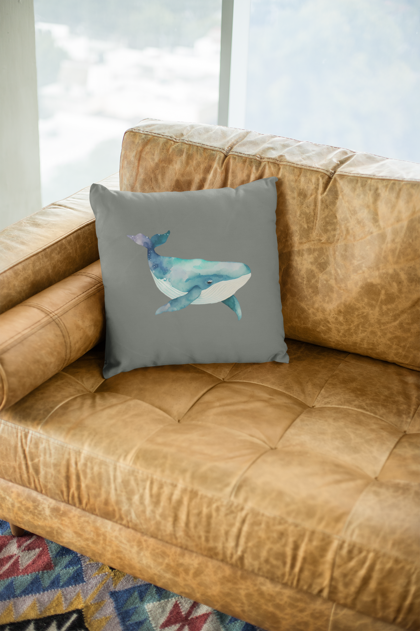 Whale Cotton Throw Pillow Cover