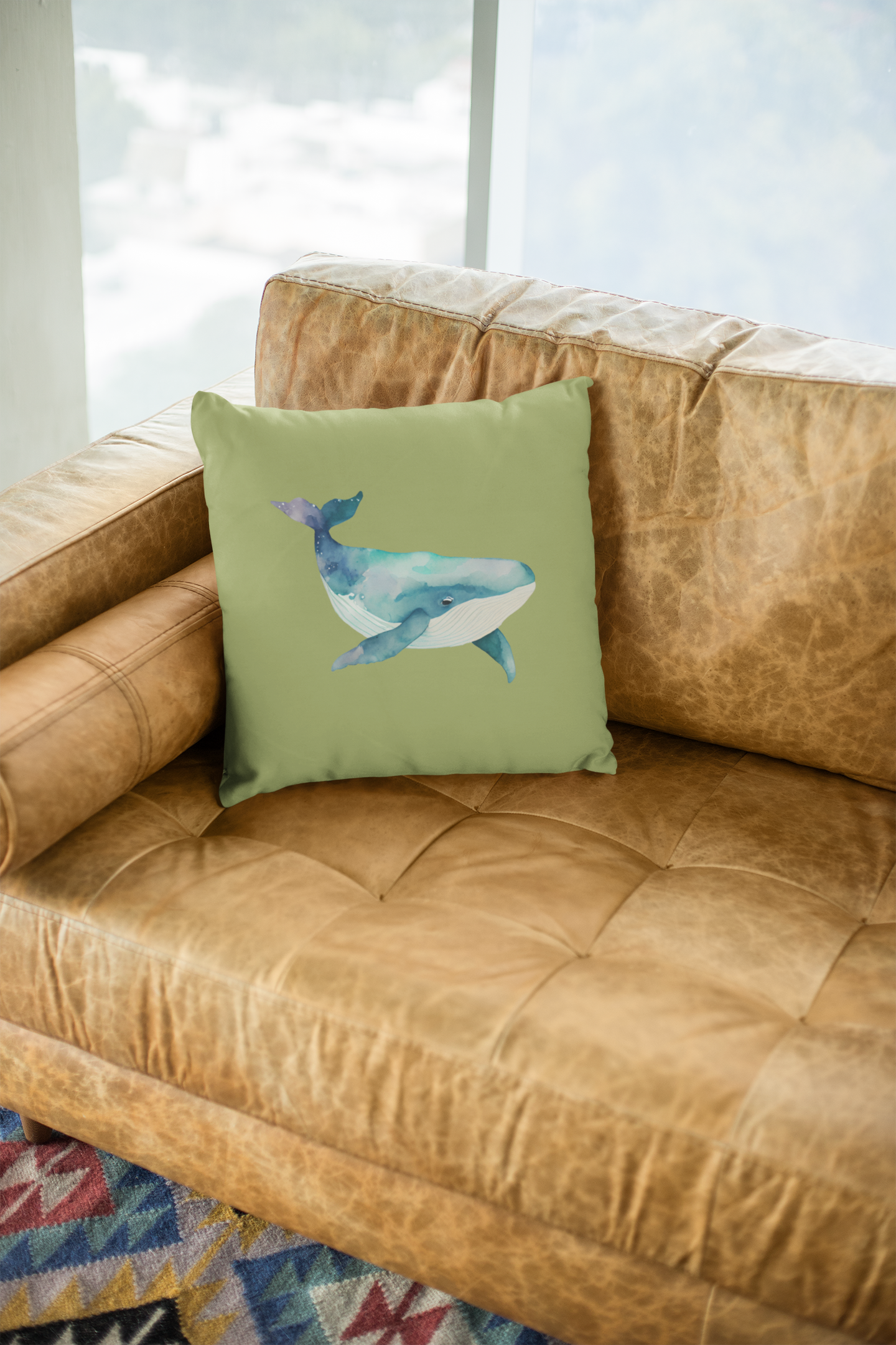 Whale Cotton Throw Pillow Cover