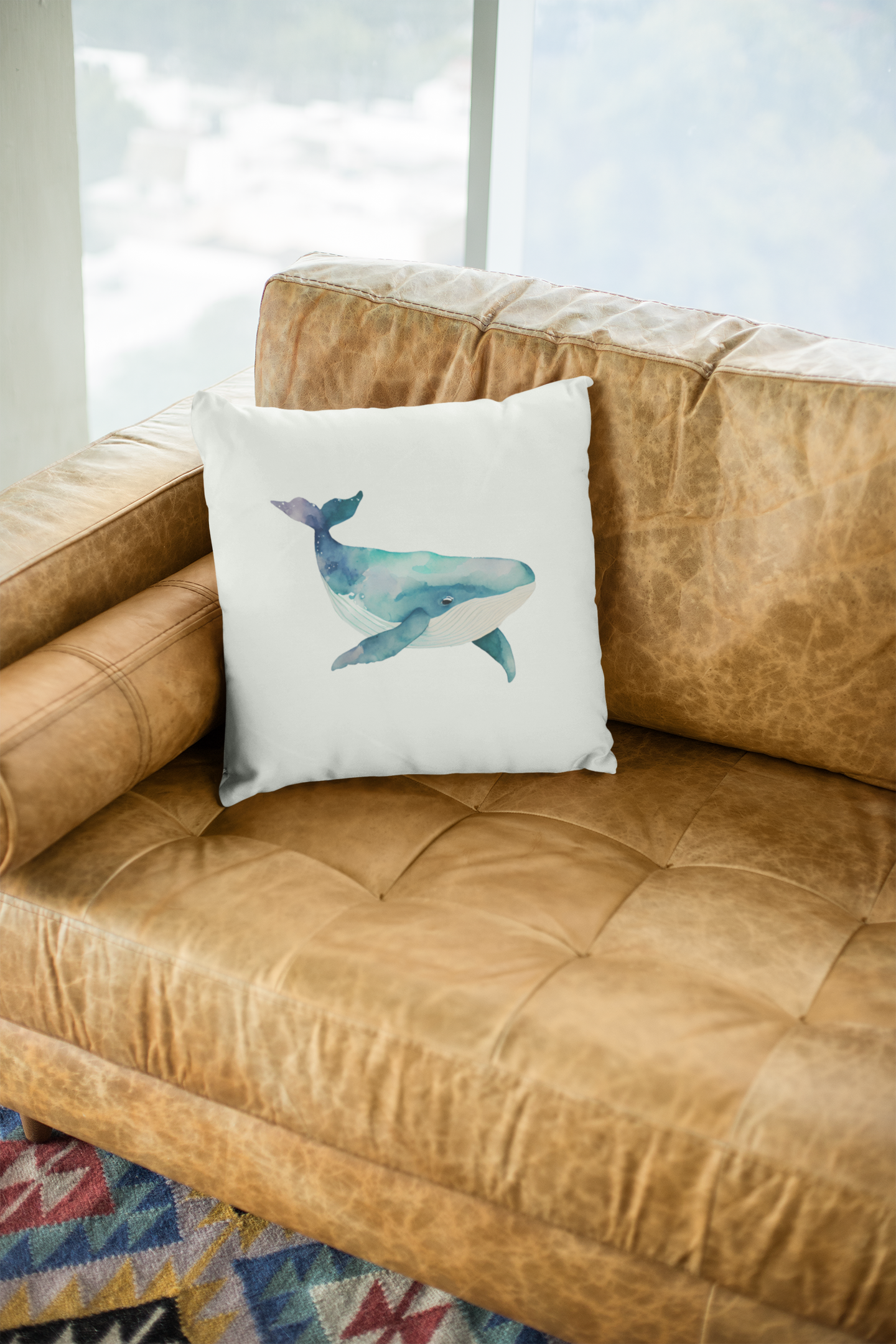 Whale Cotton Throw Pillow Cover