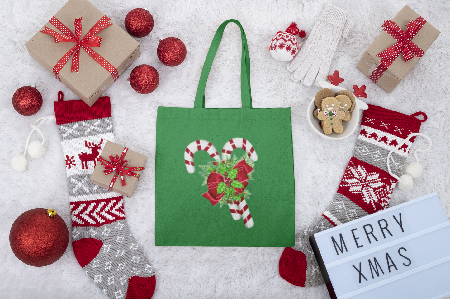 Xmas Candy Canes Cotton Tote Bag